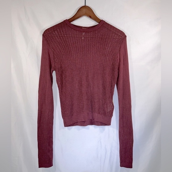 Free People H20 Crew Pullover Sweater Womens Open Knit Ribbed Mesh Sz Medium - Picture 8 of 13